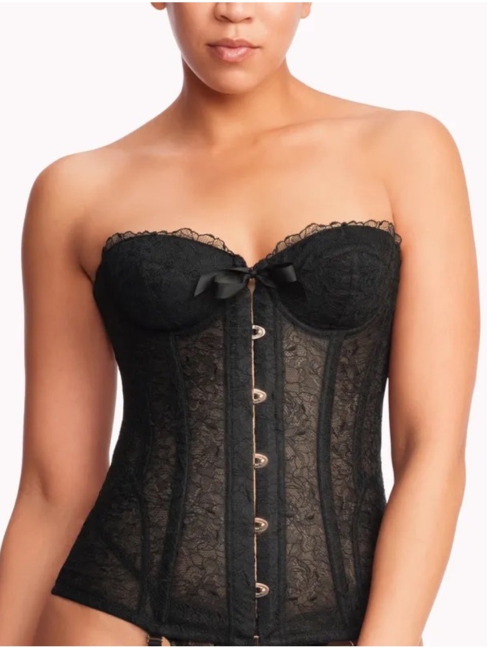 Savage x Fenty black lace up back Bustier corset gold hardware size XL
